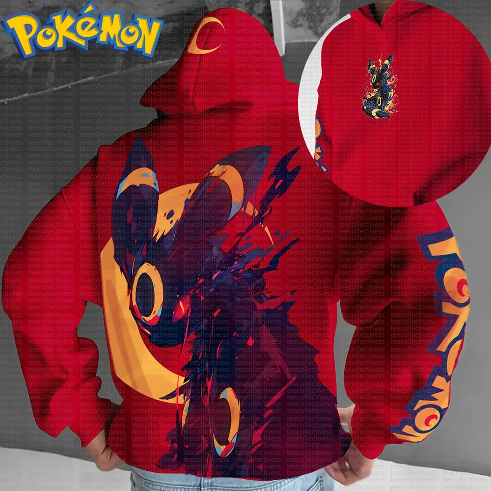 Pokemon Anime Gengar Cotton Hoodie Red Color Character Print with Multicolor Dynamic Ghost Pattern and Sleeve Design Casual