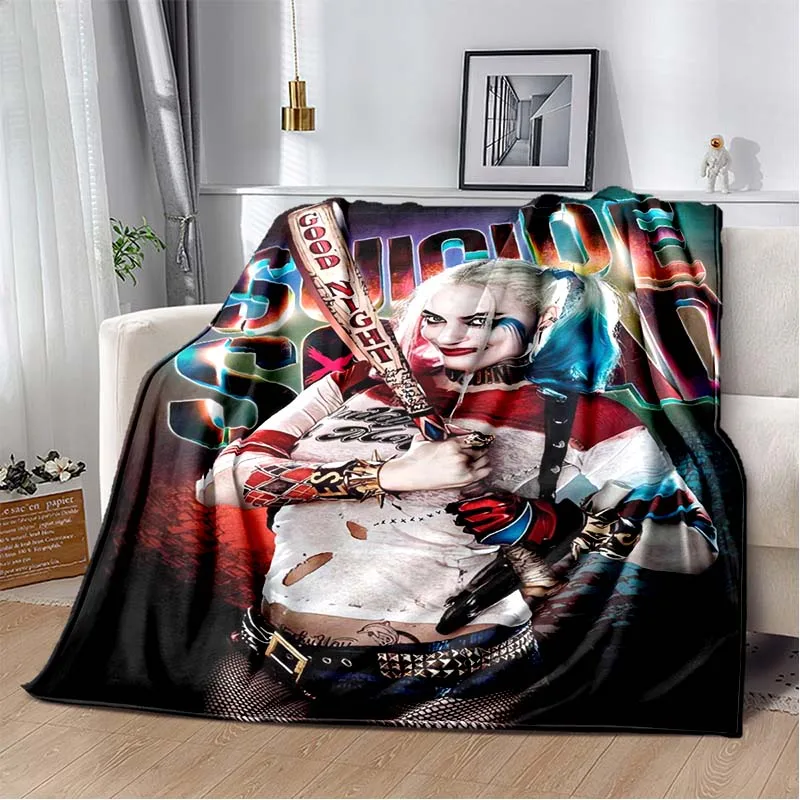 

HD Fashionable cartoon printed H-Harley-Quinn comfortable sofa bed warm plush living room bedroom flannel portable gift blanket
