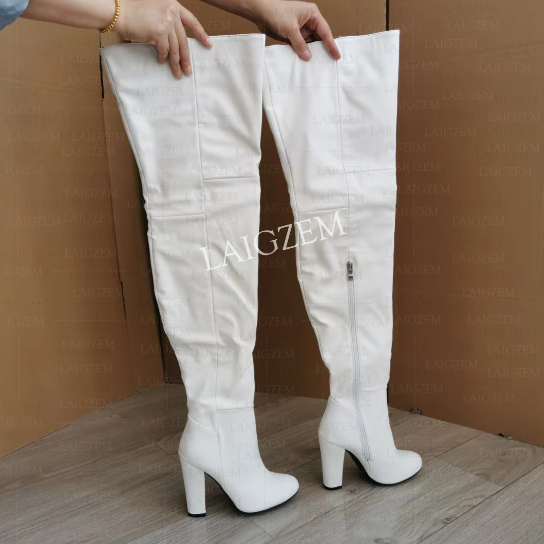 

Yapo Женские сапоги до бедра с боковой молнией на толстом высоком каблуке с круглым носком Сапоги ручной работы Женская обувь Большие размеры 38, 41 45, 50 52