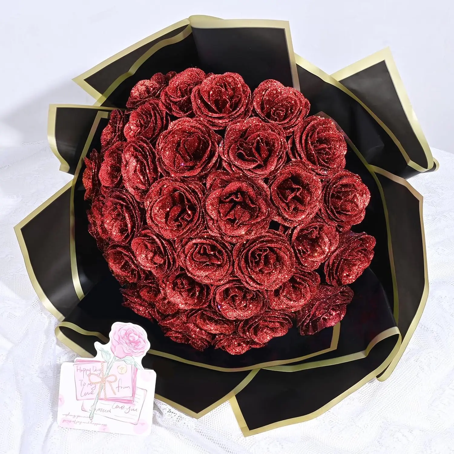 

Glitter Roses Bouquet, DIY Fake Flowers Bouquet, Birthday Gifts for Women Mom, 24 Pcs Red Rose for