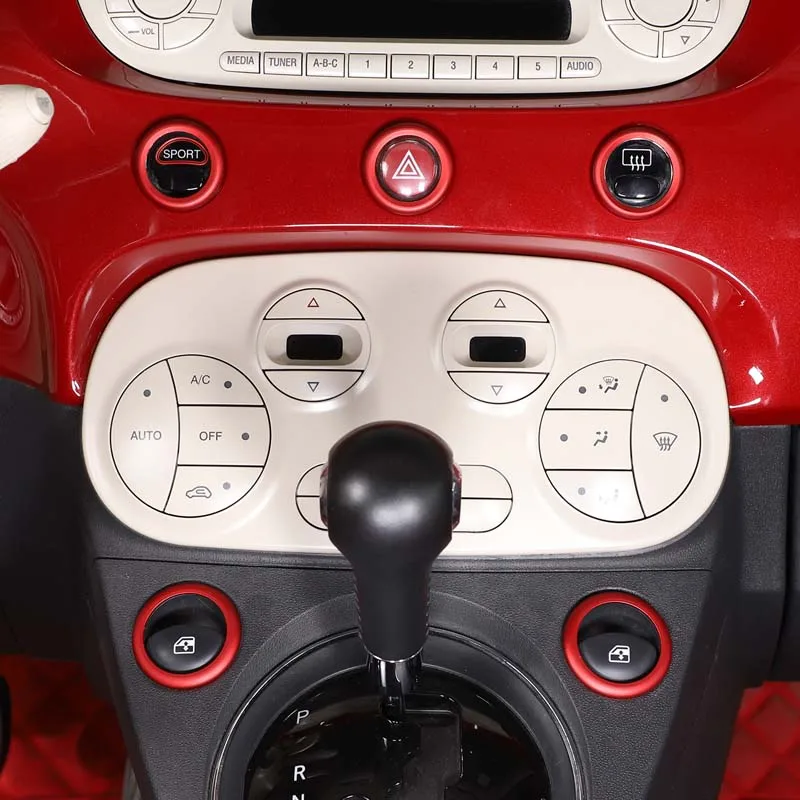 Per 2010-2022 Fiat 500 lega di alluminio rossa Console centrale per auto doppio vetro lampeggiante decorazione di sollevamento cerchio accessori per