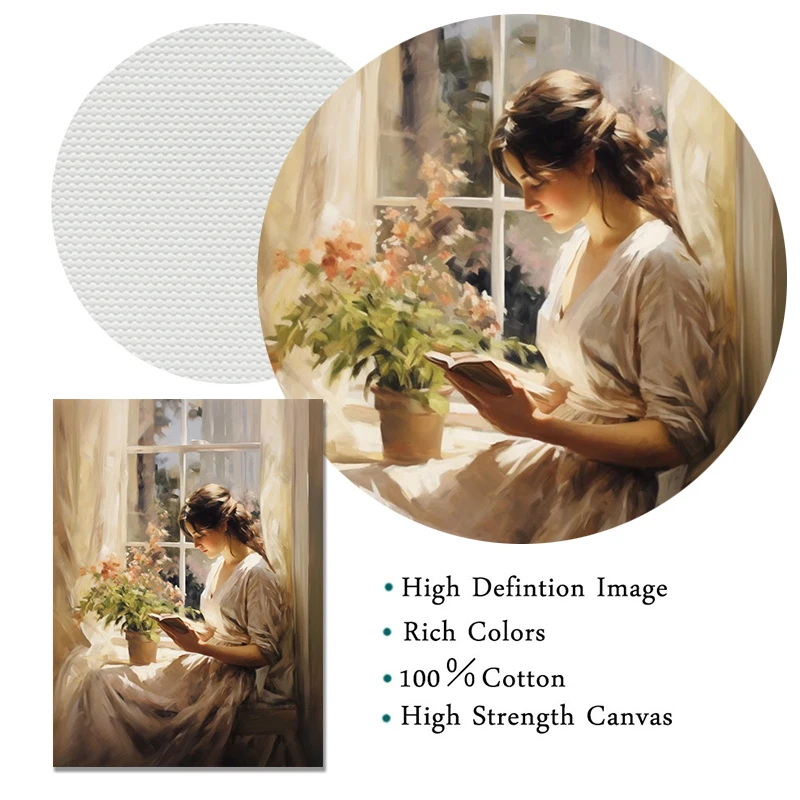 العتيقة صورة امرأة قراءة كتاب المشارك Vintage لا تزال الحياة كتم نغمات حائط لوح رسم الفن غرفة الدراسة غرفة نوم ديكور المنزل