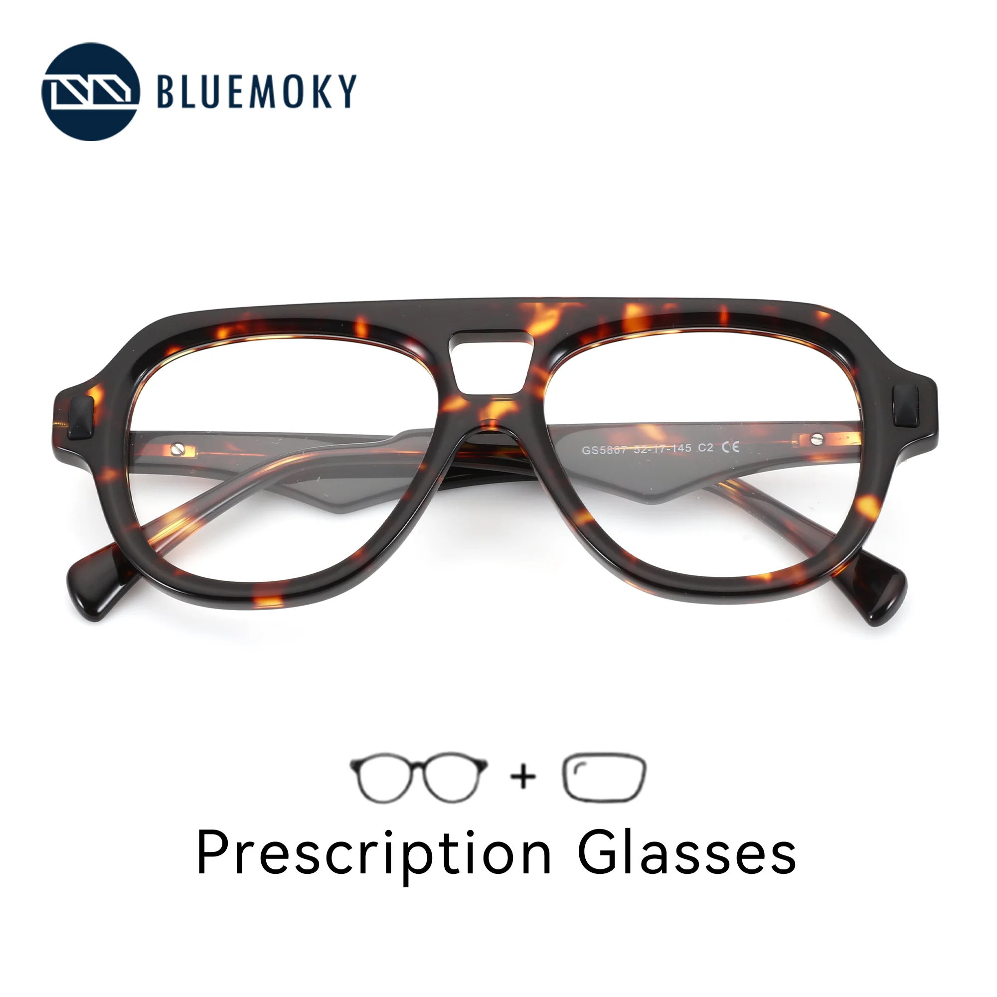 

BLUEMOKY L Size Stylish Acetate Prescription Glasses Aviator Optical Lenses With Recipe Man Pilot Myopia Photochromic Eyeglasses
