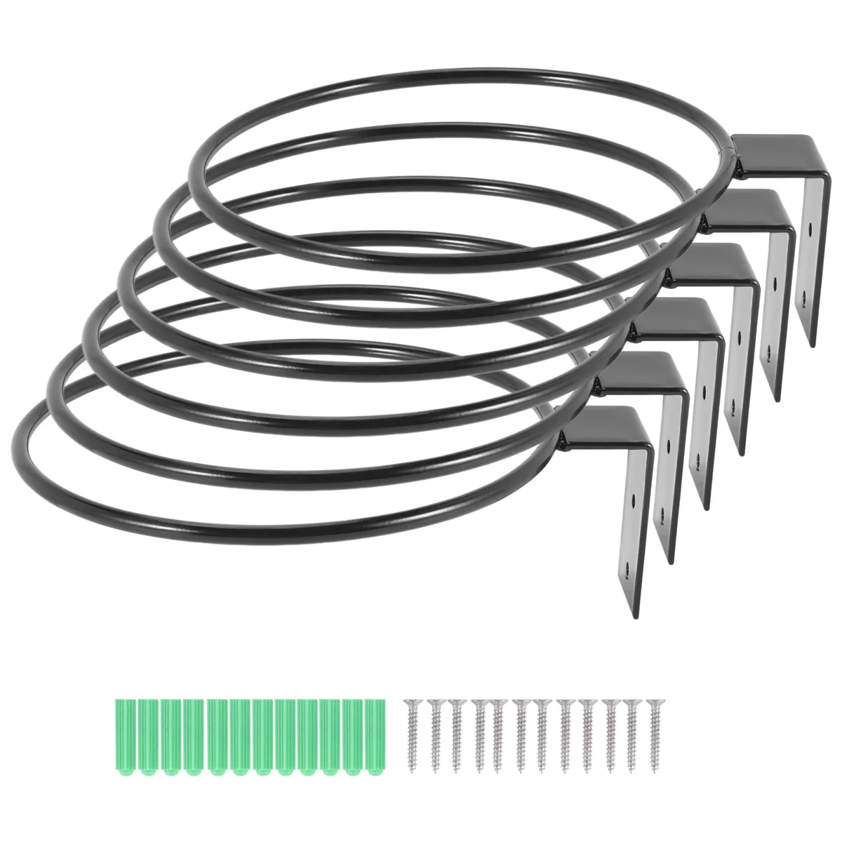 Suporte de vaso de flores anel montado na parede ganchos de plantador de metal cabides suporte de parede, pacote com 6, preto, 6 polegadas