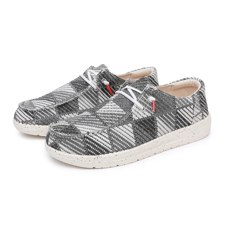 Trend Plaid Linen Men's Casual Shoes Summer Canvas Breathable Lighweight Flat Shoes Men Fashion Comfortable Slip-on Loafers Men