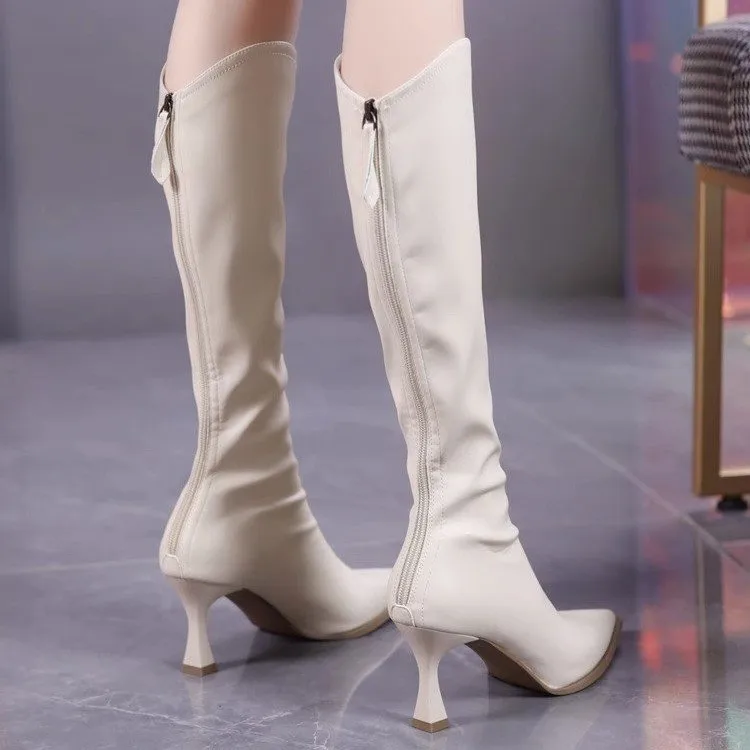 Western Women Modern Boots Pointed Toe Outside Female Casual High Heels Shoes 2023 Fashion Party Dress Ladies Knee-High Boots