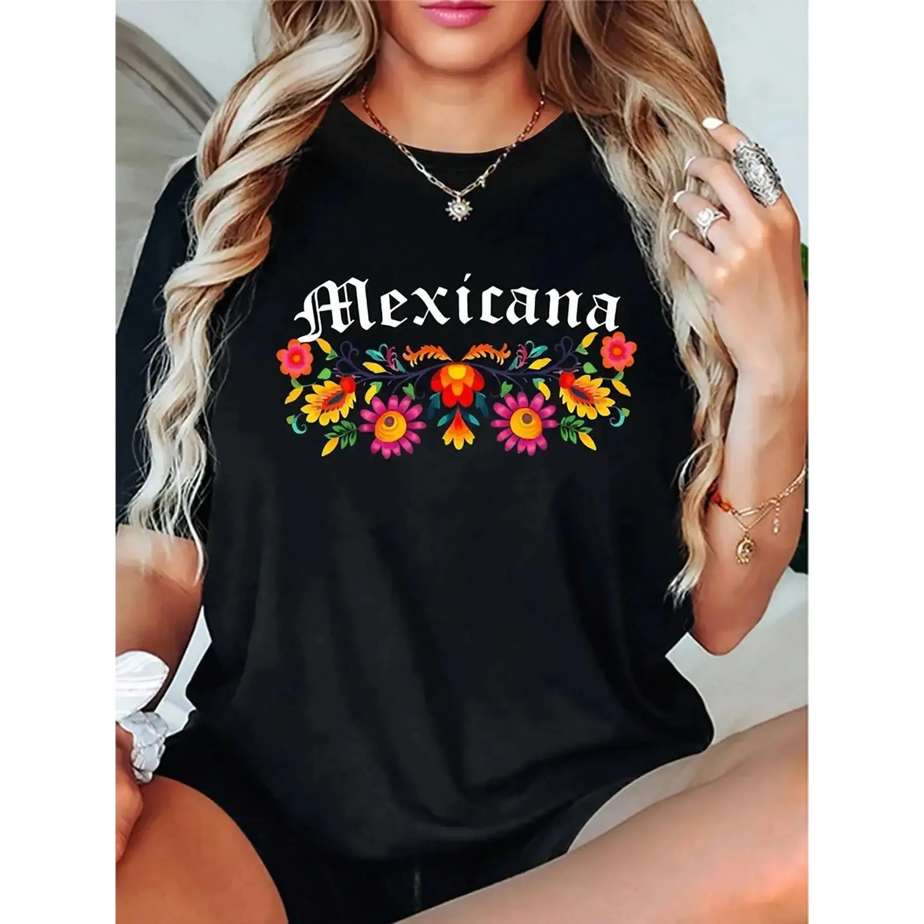 

Mexican Heritage Graphic T-Shirt Women’s Floral Print Pride Tee Summer Festival or Casual Outfit