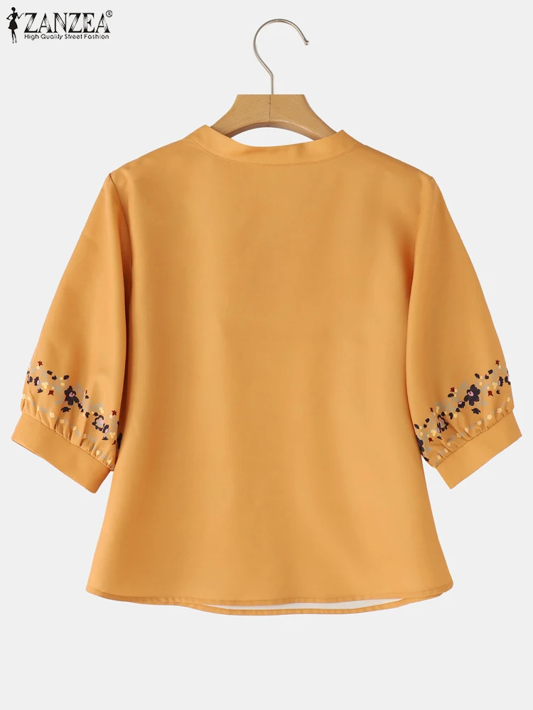ZANZEA Gedrukt Blouse Vrouwen Tops 2025 Mode Elegante OL Werk Tuniek Casual Blusas Losse Half Mouw Zomer V-hals Truien
