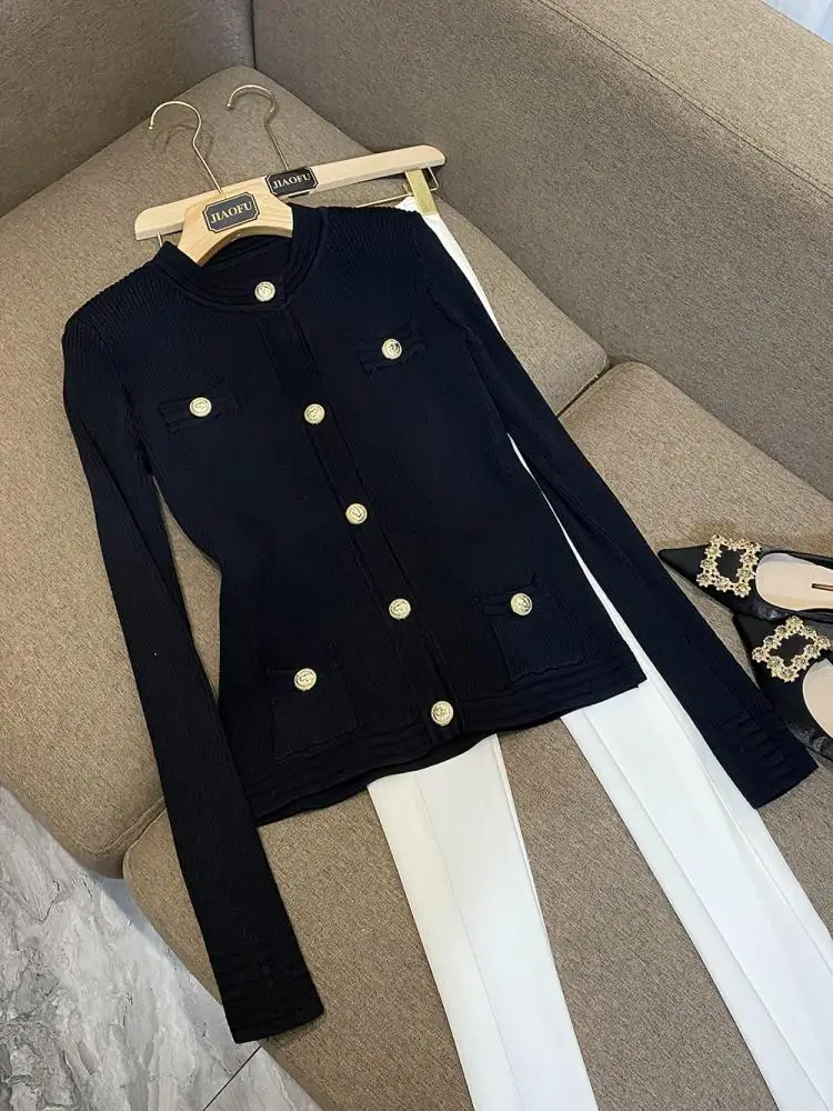 

Новый зимний женский топ Jaet с львиными пуговицами, тонкий вязаный свитер, кардиган, верхняя одежда OL Sle Long Sve V-Ne Color