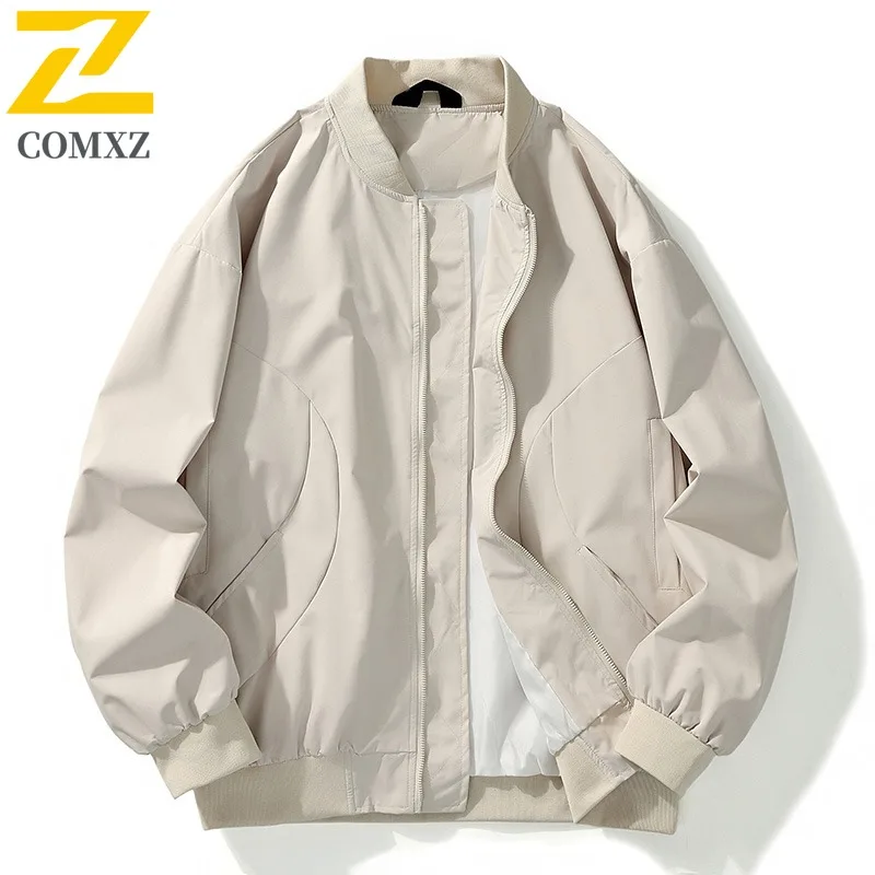 سترة COMXZ الواقية من الرياح بلون سادة وياقة بيسبول كاجوال للعمل والسفر للرجال سترة اسكواش للمشي لمسافات طويلة معطف خفيف الوزن ومتعدد الاستخدامات #4