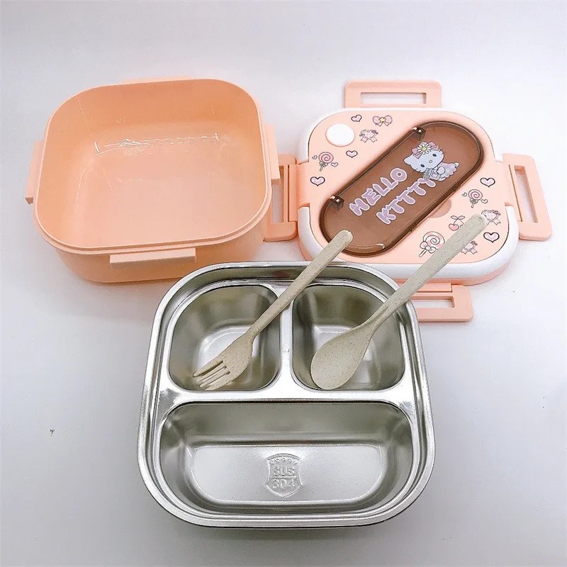 

Sanrio Lunch Box Hello Kitty Lunchbox for Kids 304stainless Steel Food Storage Containers Bento Box 1000ML Square Three Grids