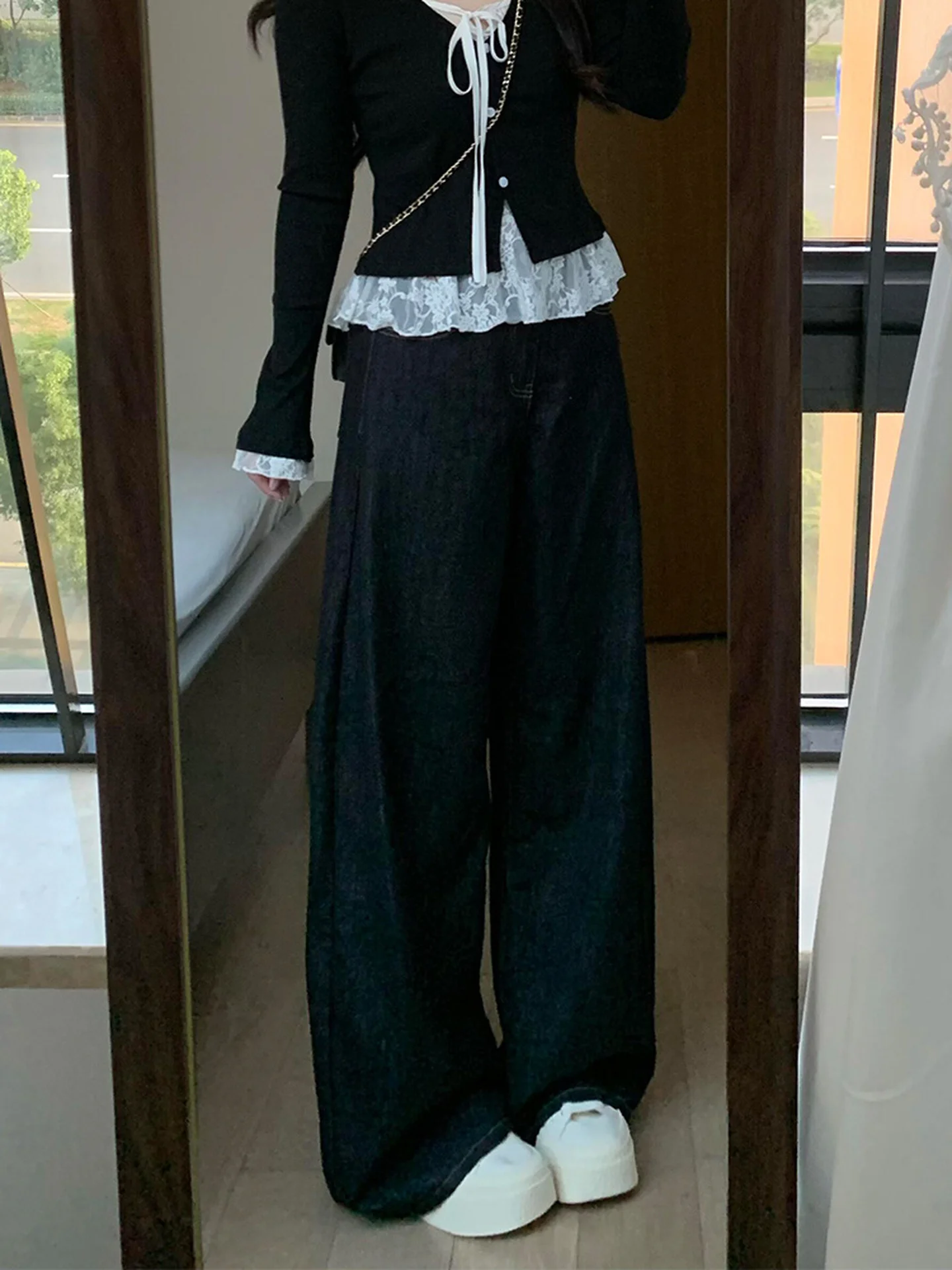 Plus size feminino azul profundo cintura alta até o chão vintage sle slim fit jeans casual calças de perna reta para outono inverno