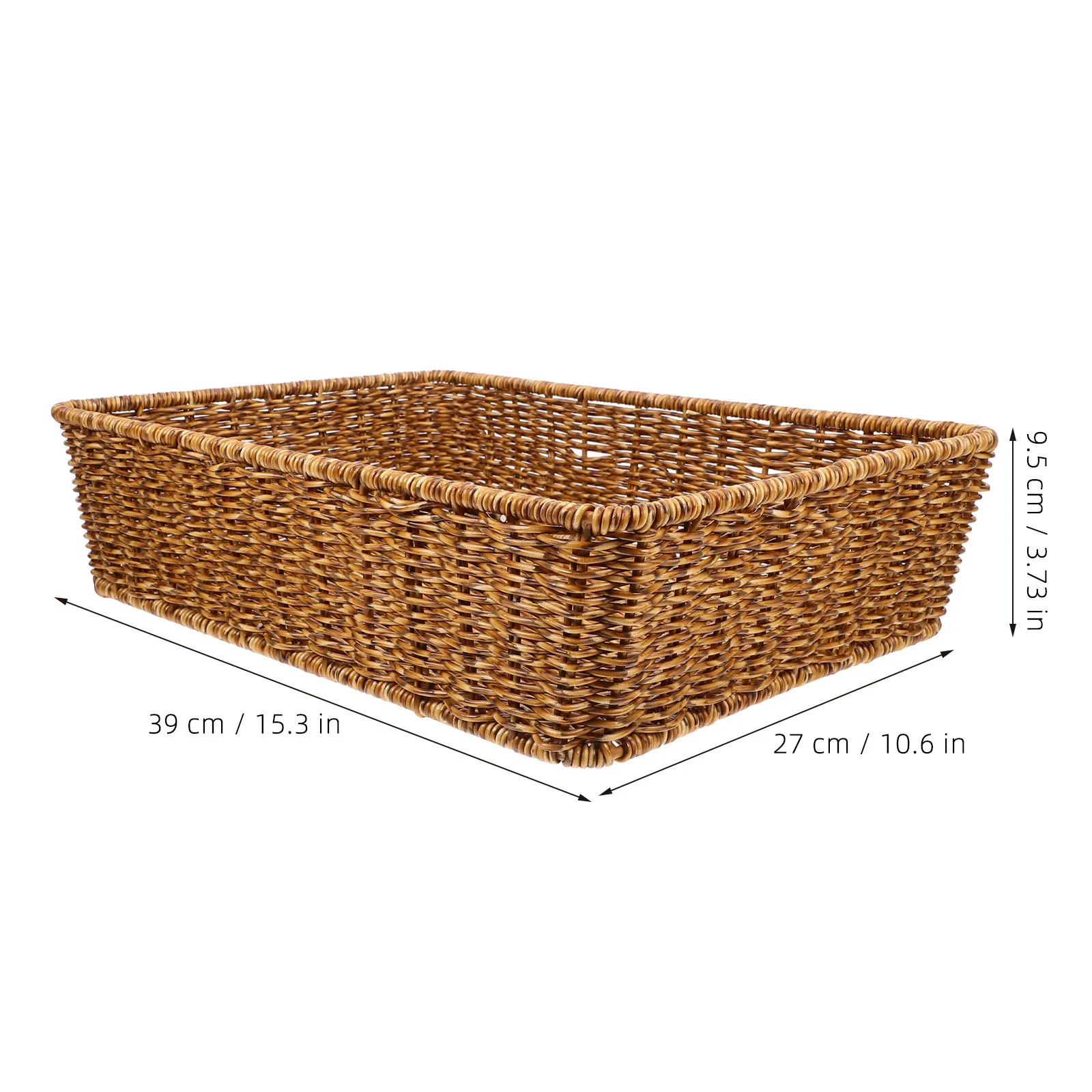 Imitation Rattan Woven Storage Basket Book Organizer Desktop Sundry Tray Fruit Snack Container Home Office Kitchen Decor Sturdy