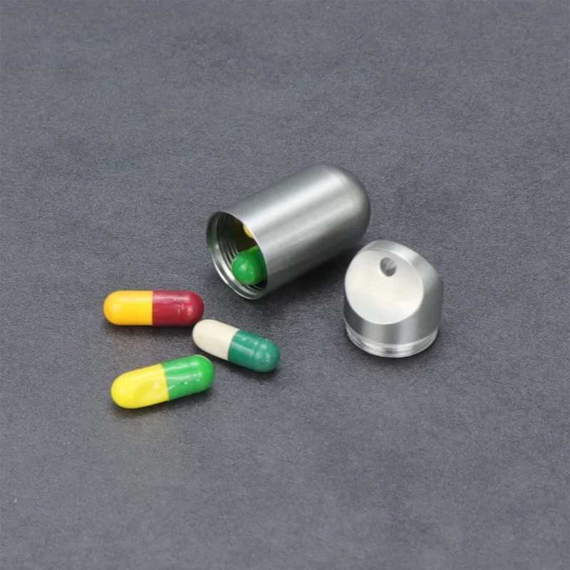 Stainless Steel Medicine Storage Bottle Waterproof Pill Case with Necklace Portable Keychain Travel Outdoor Tool Sealed Capsule - view 2
