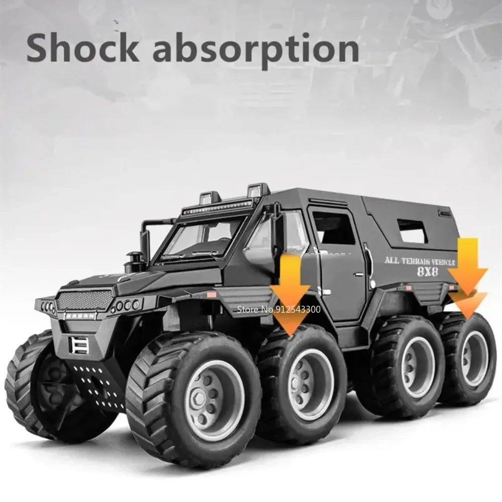 1/32 Russian Avtoros Shaman 8x8 ATV Alloy Model Toys Car Simulation Metal Diecast Sound And Light Vehicles Boys Collection Gifts