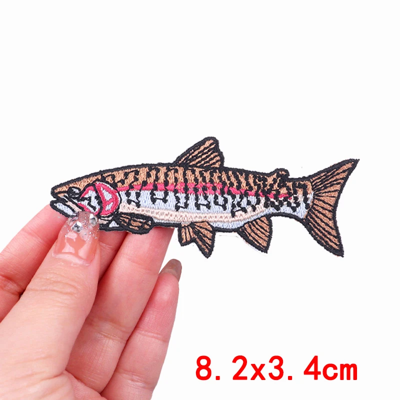 Fisch- und Forellen-Stickerei-Aufnäher für Kleidung, Outdoor, Wave Japan, Lucky Fish Patch, Aufnäher zum Aufbügeln, thermoadhäsiver Aufnäher – Detail 21