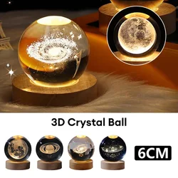 USB Luminous Crystal Ball Nightlight, Lâmpada 3D Planet Moon, Decoração criativa, Bola de cristal LED, Presente de Natal