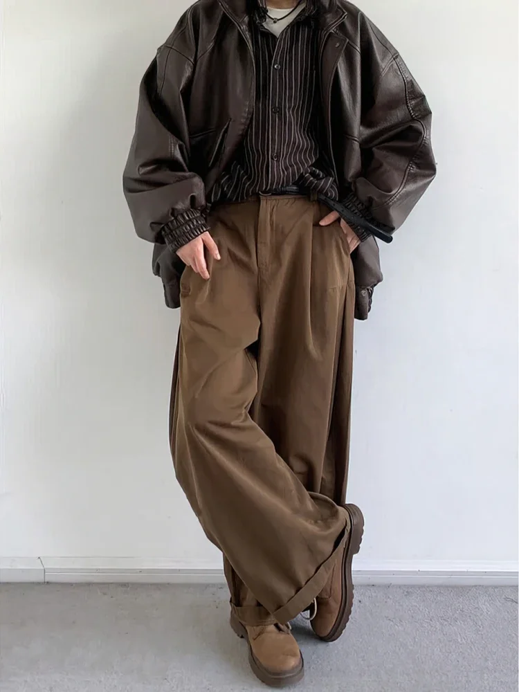 

High Street Y2k Pants Men Coffee Wide Leg Trousers Trendy Autumn Lightweight Korean Harajuku Suit Pants Classic Streetwear Male