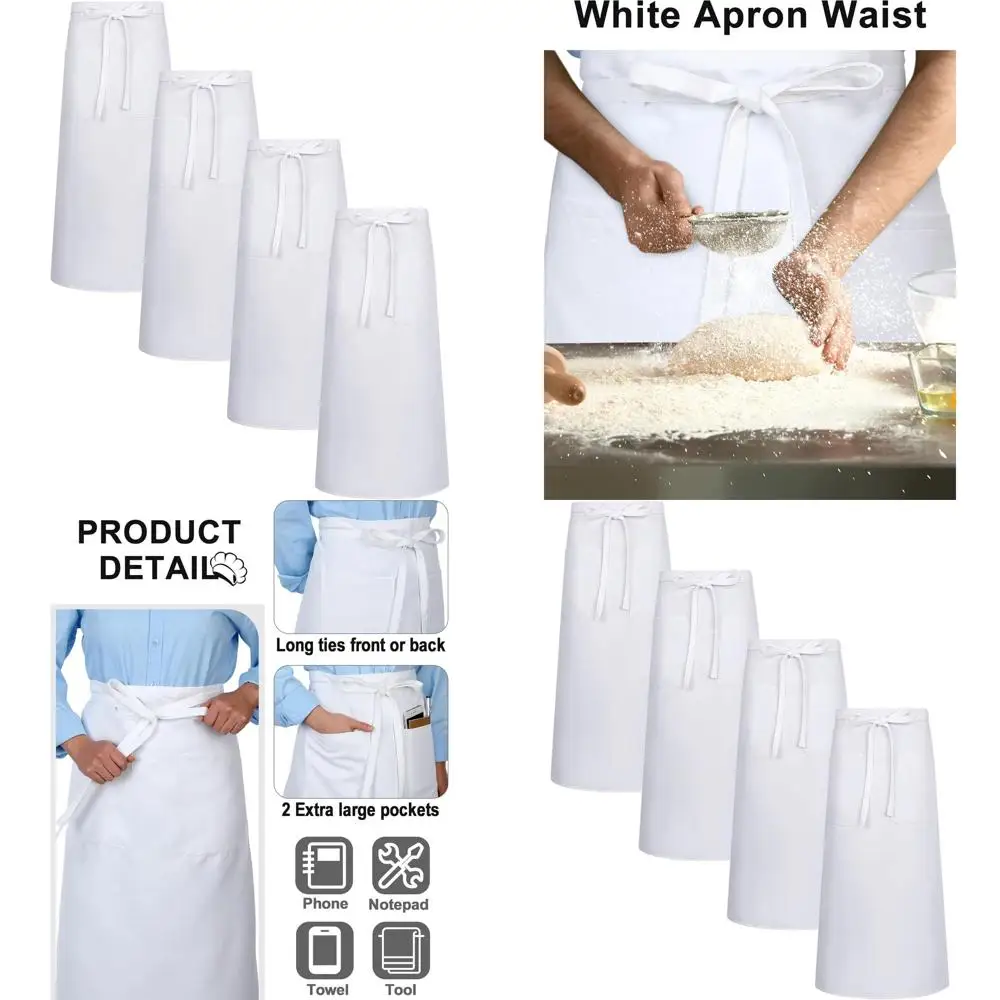 

Белые фартуки шеф-повара из 4 предметов с карманами и длинными завязками для мужчин и женщин — стиль бистро