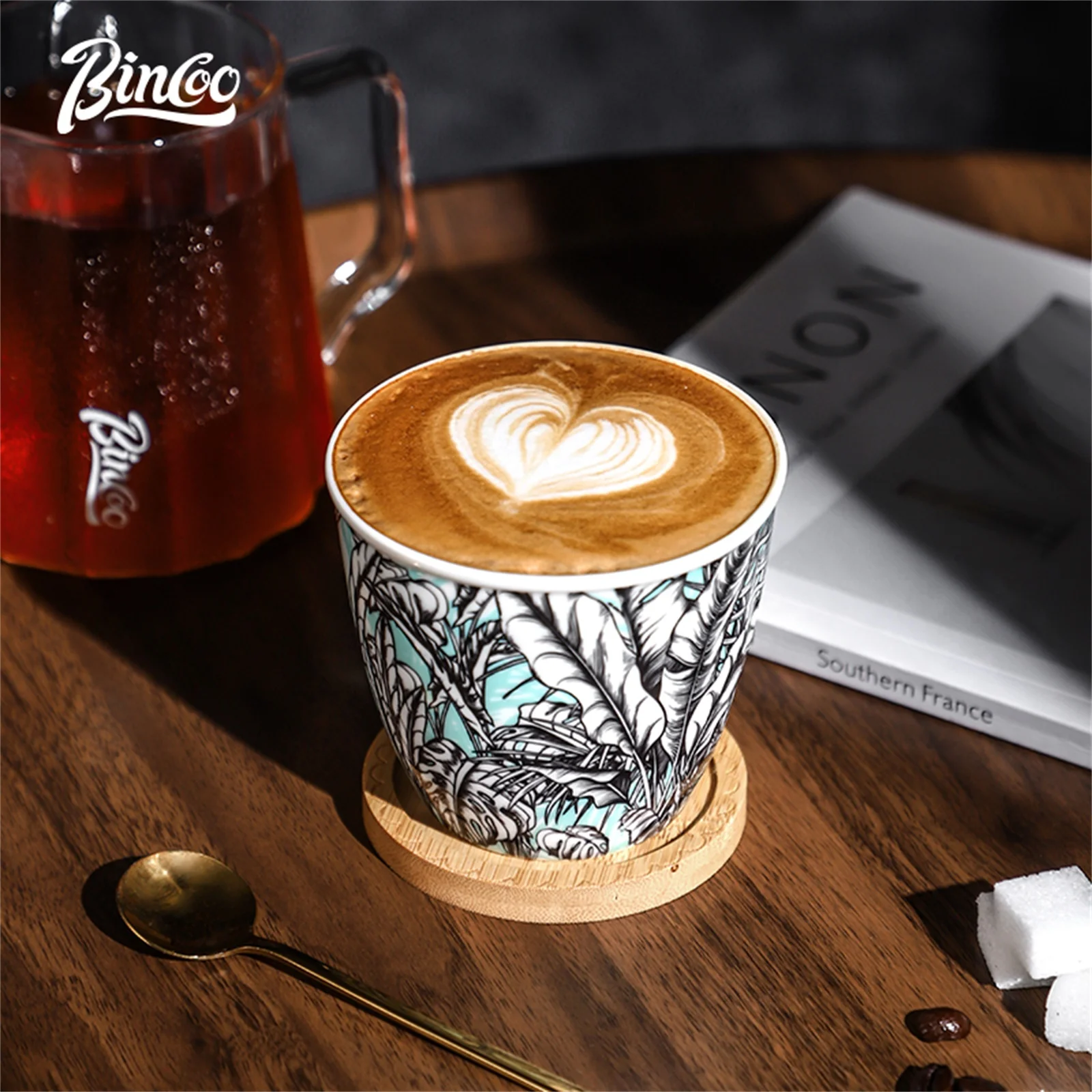 

BINCOO Creative Ceramic Coffee Cup Jungle Flower Series Art Latte Espresso Mug for Tea Cappuccino Home Cafe Barista Accessories