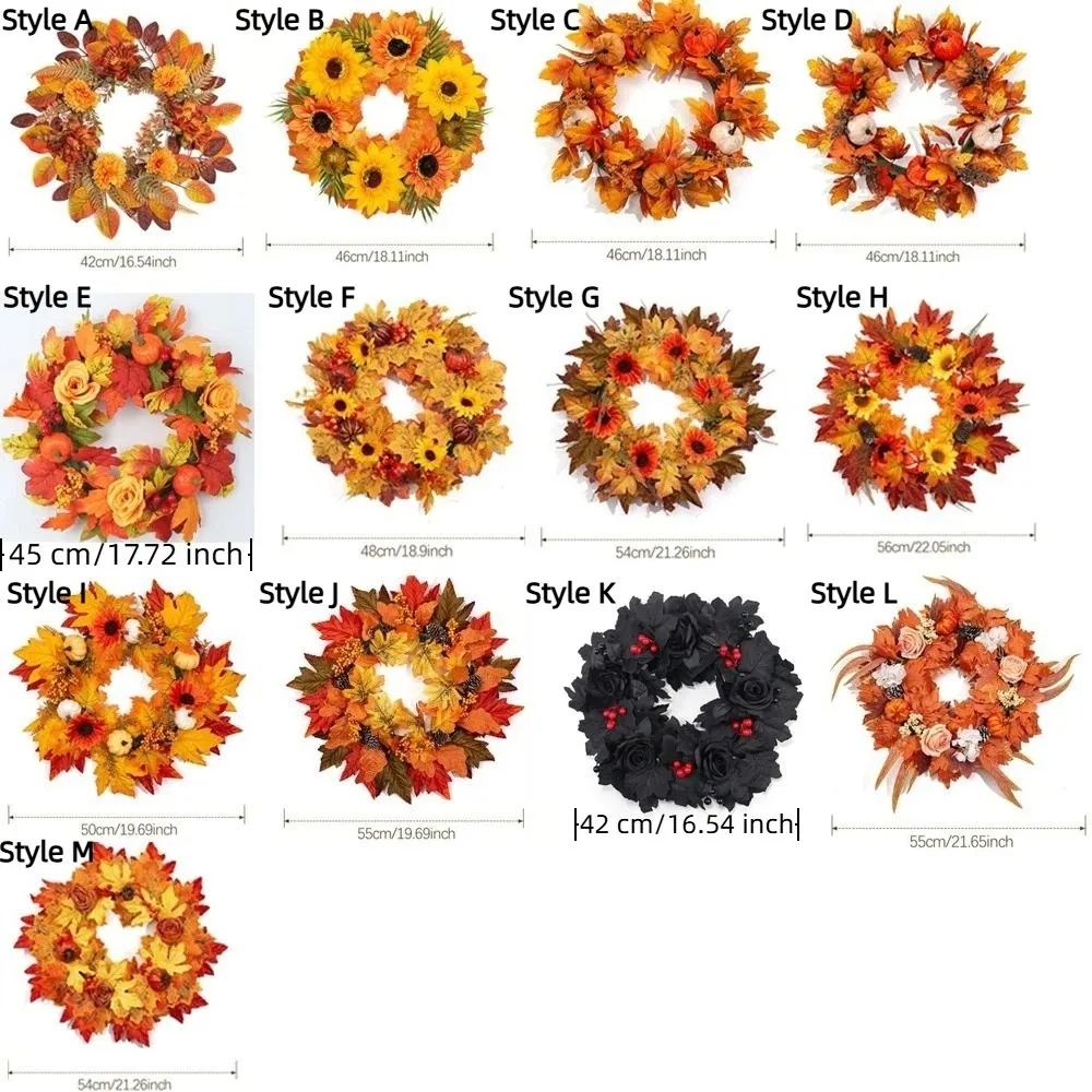 Fall Harvest Halloween Pumpkin Maple Leaf Wreath Rustic Style Simulation Pumpkin Sunflower Garland Autumn Maple Leaf Fall Wreath