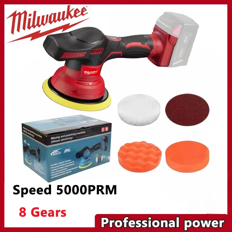

Milwaukee Cordless Polisher Electric Polisher Auto Car Waxing Polishing Machine 8 Gears Digital Display For 18V Lithium Battery.