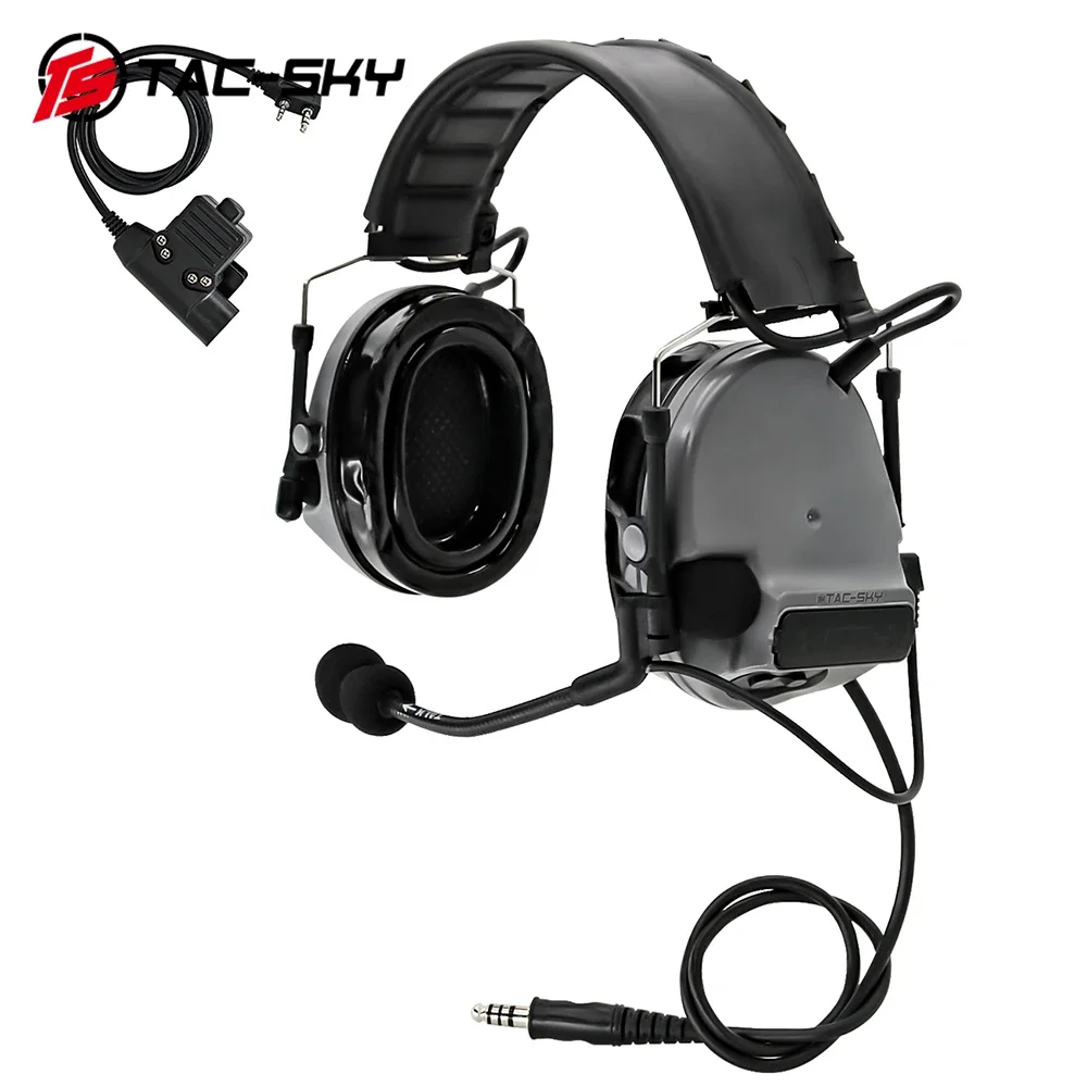 

TS TAC-SKY COMTAC Removable Headband Silicone Earcups Shooting Noise-Canceling Tactical Headset COMTAC III (GY) +U94 PTT