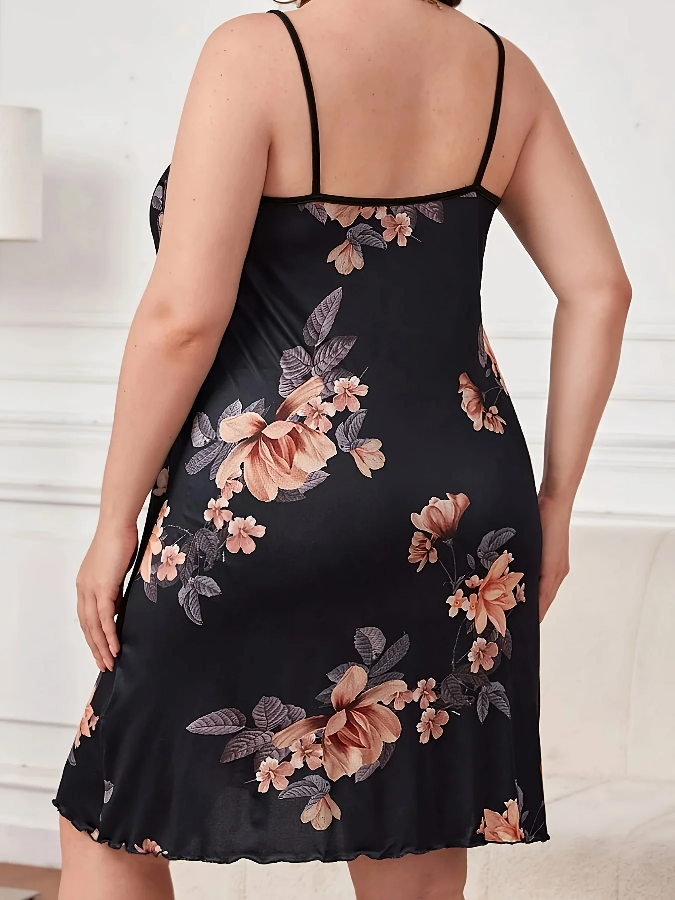 New Summer Lady Fat Sister printed flowers printed sexy style loose large size wooden ear milk silk sling nightdress can go out