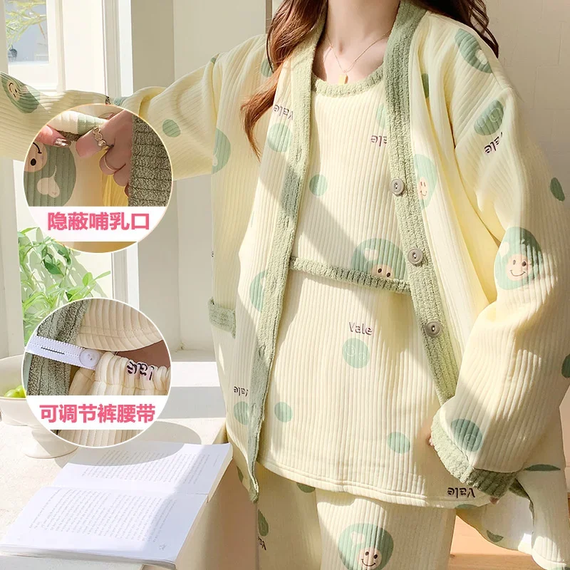 Autumn Winter Thickened Comfortable Air Cotton Postpartum Mother Breastfeeding Maternity Three-piece set Pajamas