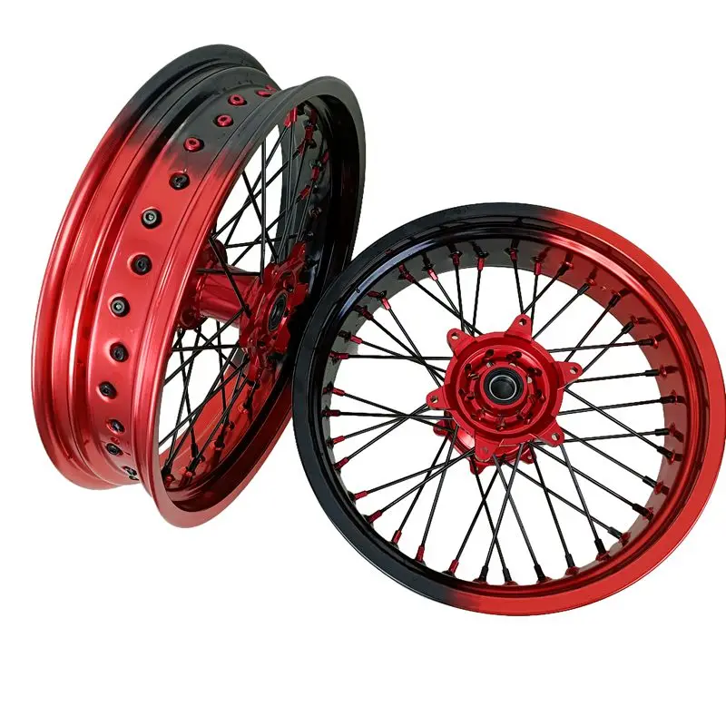 مكتبة ذكية تناسب EXC SXF 2003-2024 TE TC 2014-2024 17-3.5/5.0 مجموعة عجلات Supermoto ذات حافة سوداء وأحمر