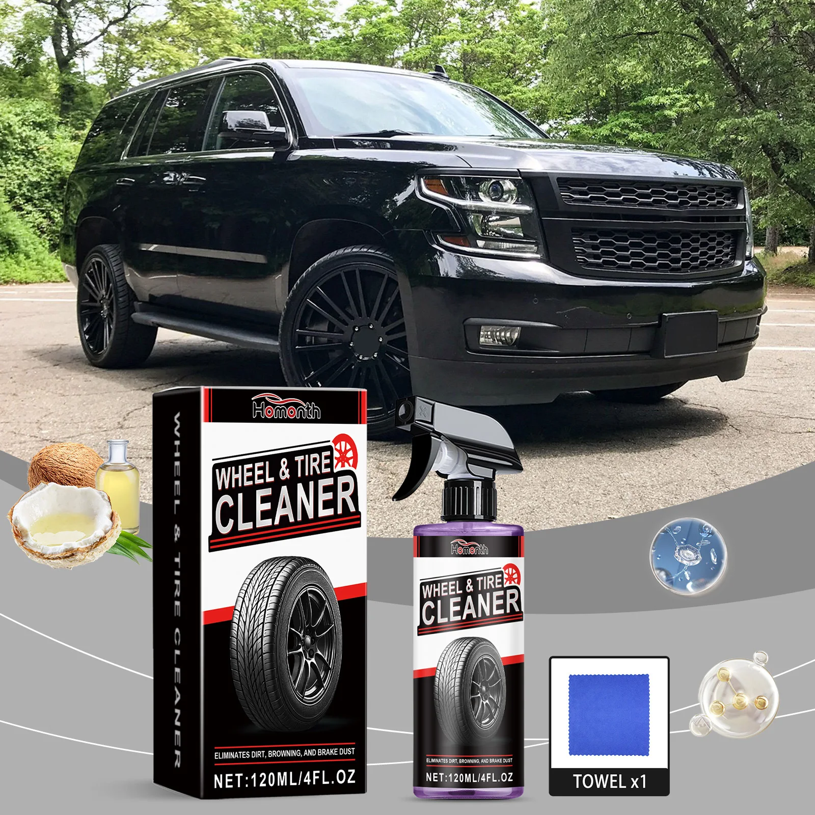 

Professional Wheel Tire Cleaner Spray - Heavy Duty Formula for Brake Dust, Dirt & Browning, Safe for Alloy & Painted Rims 120ml