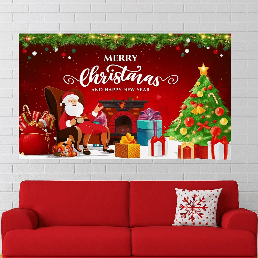 

Red Happy Christmas Photography Backdrop Cloth Happy New Year Theme Christmas Background Banner Celebrate Party Countdown Party