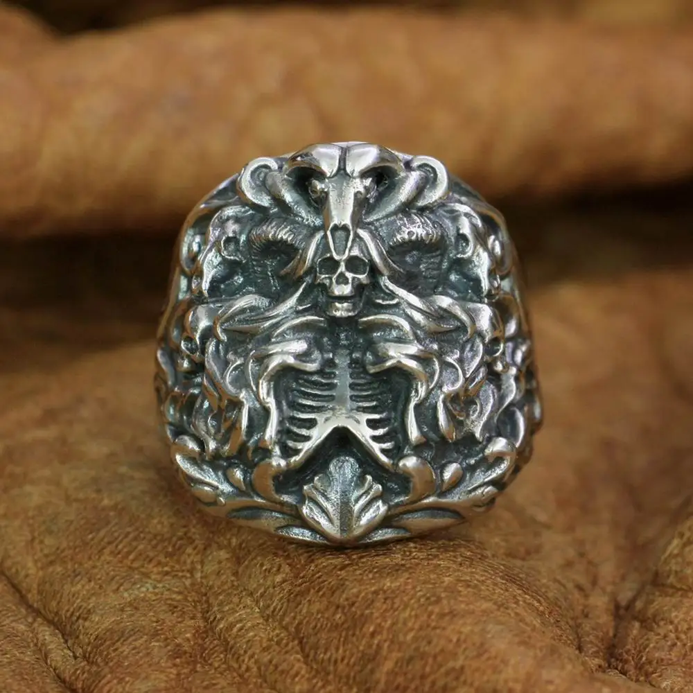 

925 Sterling Silver Dark Banshee Skull Ring Mens Punk Ring TA259 US Size 7 to 15