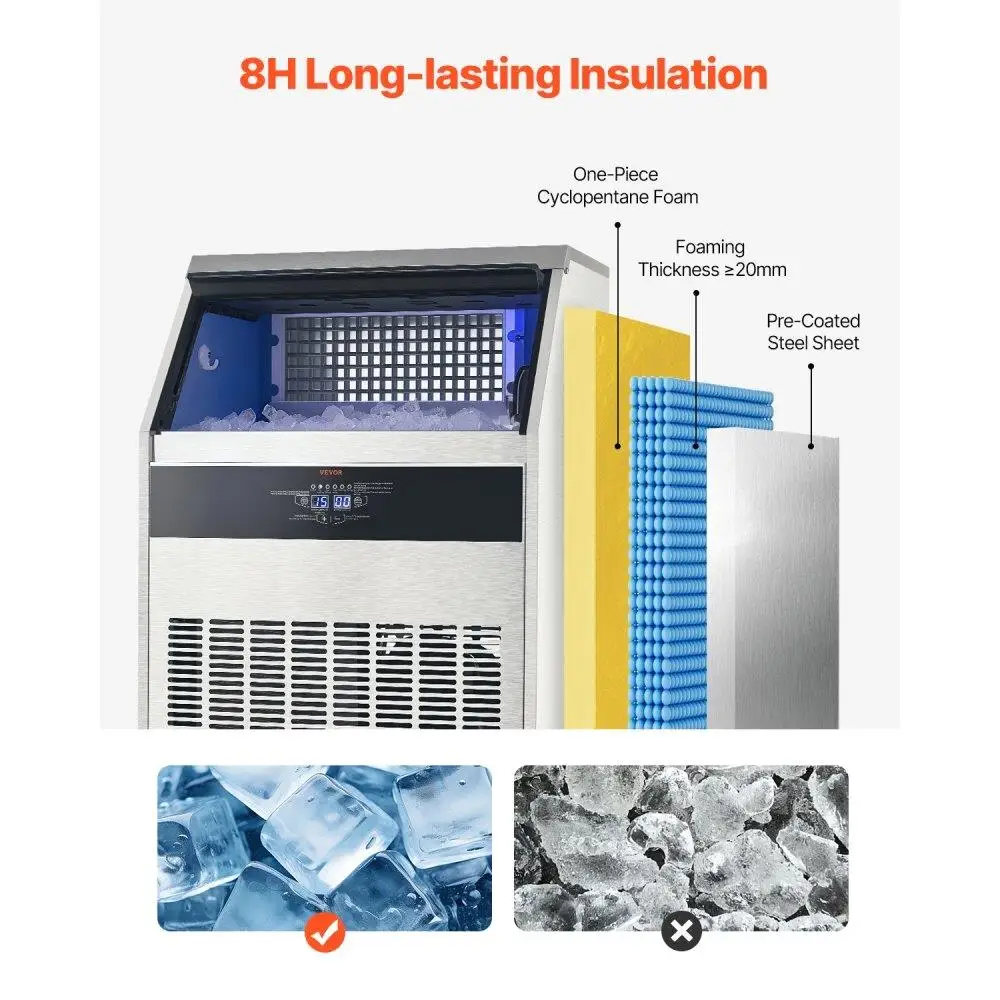 Freestanding Ice Maker Machine 265lbs Daily Production 126 Ice Cubes for Home Use Commercial Grade