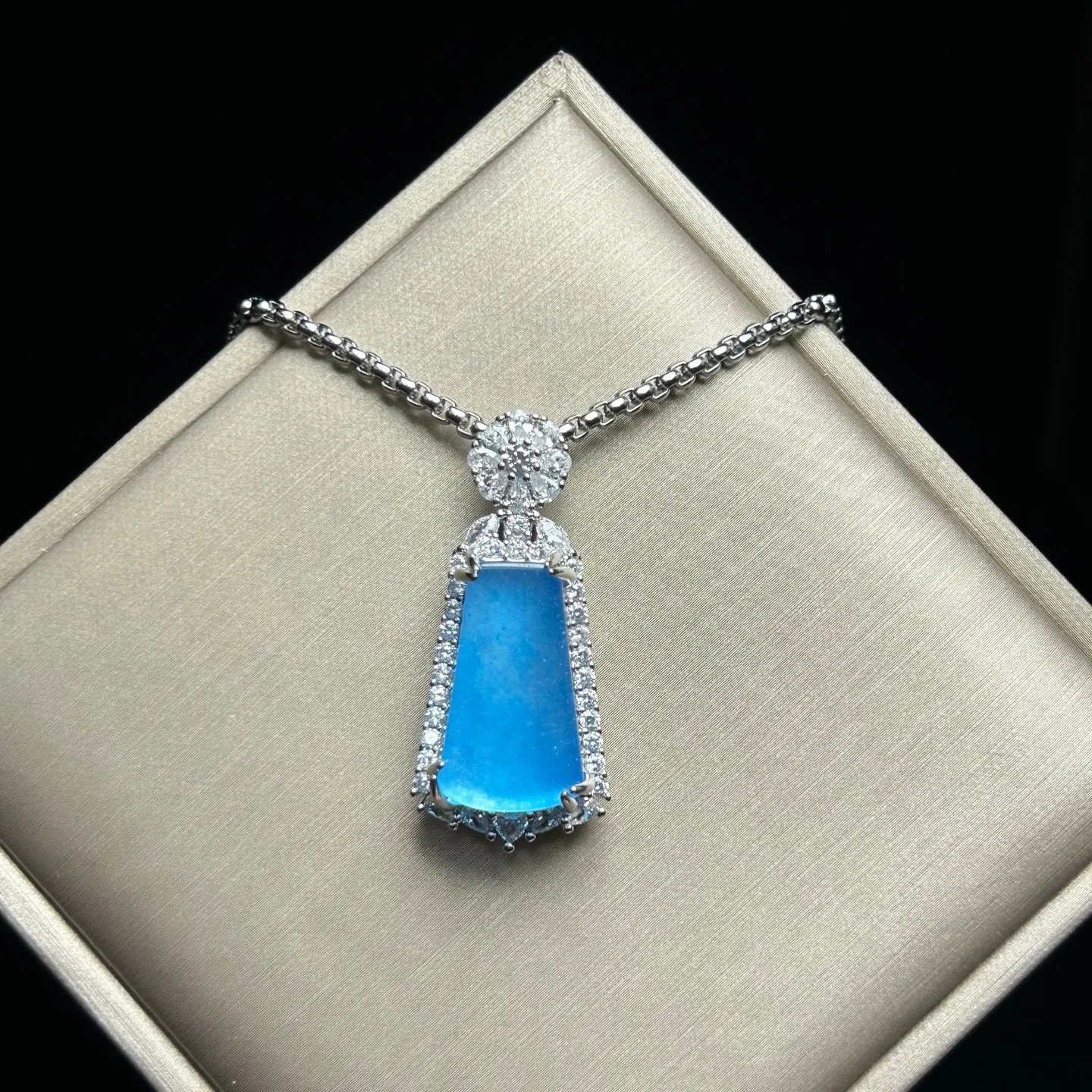 Real Natural High Ice Blue Burme Jade Jadeite amulet Pendant & Necklace