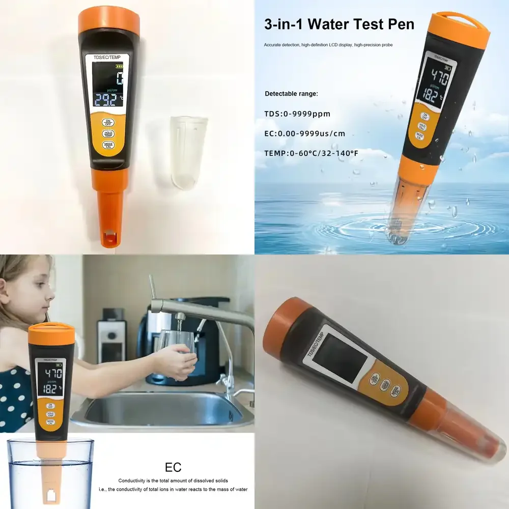 

3-in-1 PPM Meter for TDS EC Temperature Testing Water Quality Pen for Drinking Water Aquarium Pool Hydroponics RO System