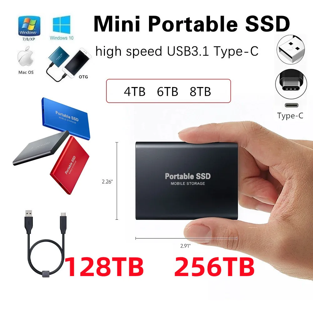 

Portable SSD 1TB/2TB External Solid State Drive USB 3.0/Type-C Hard Disk High-Speed Storage Device For Laptops/Desktop/Mac/Phone