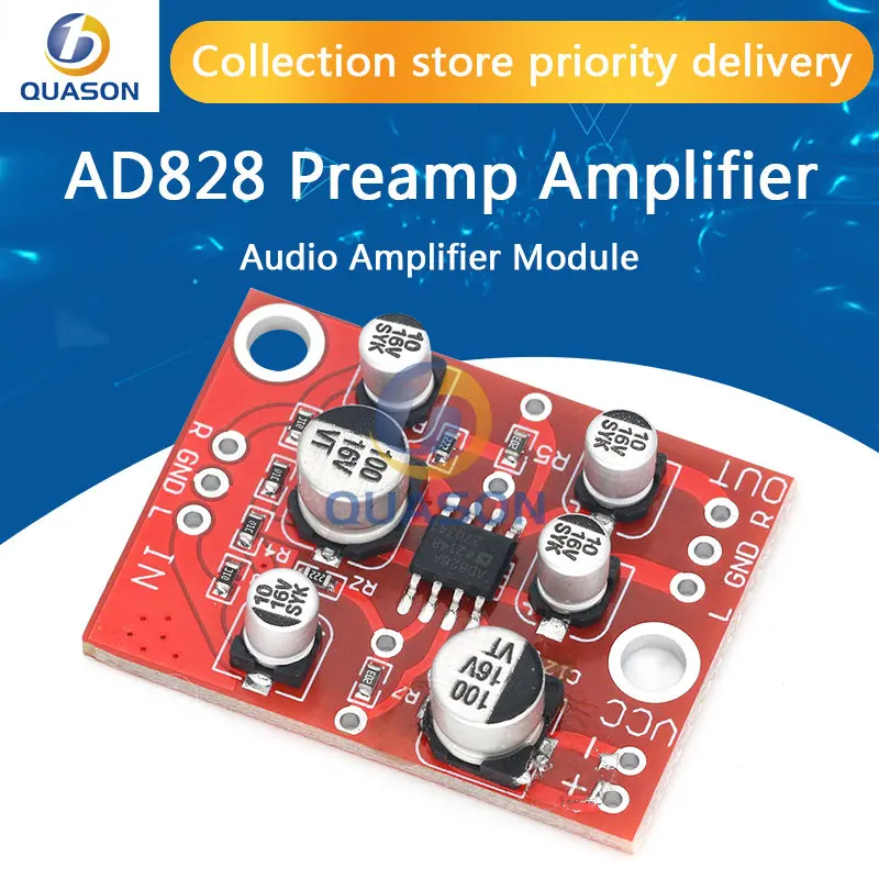 DC 5V-15V AD828 Stereo Preamp Power Amplifier Board Preamplifier Module