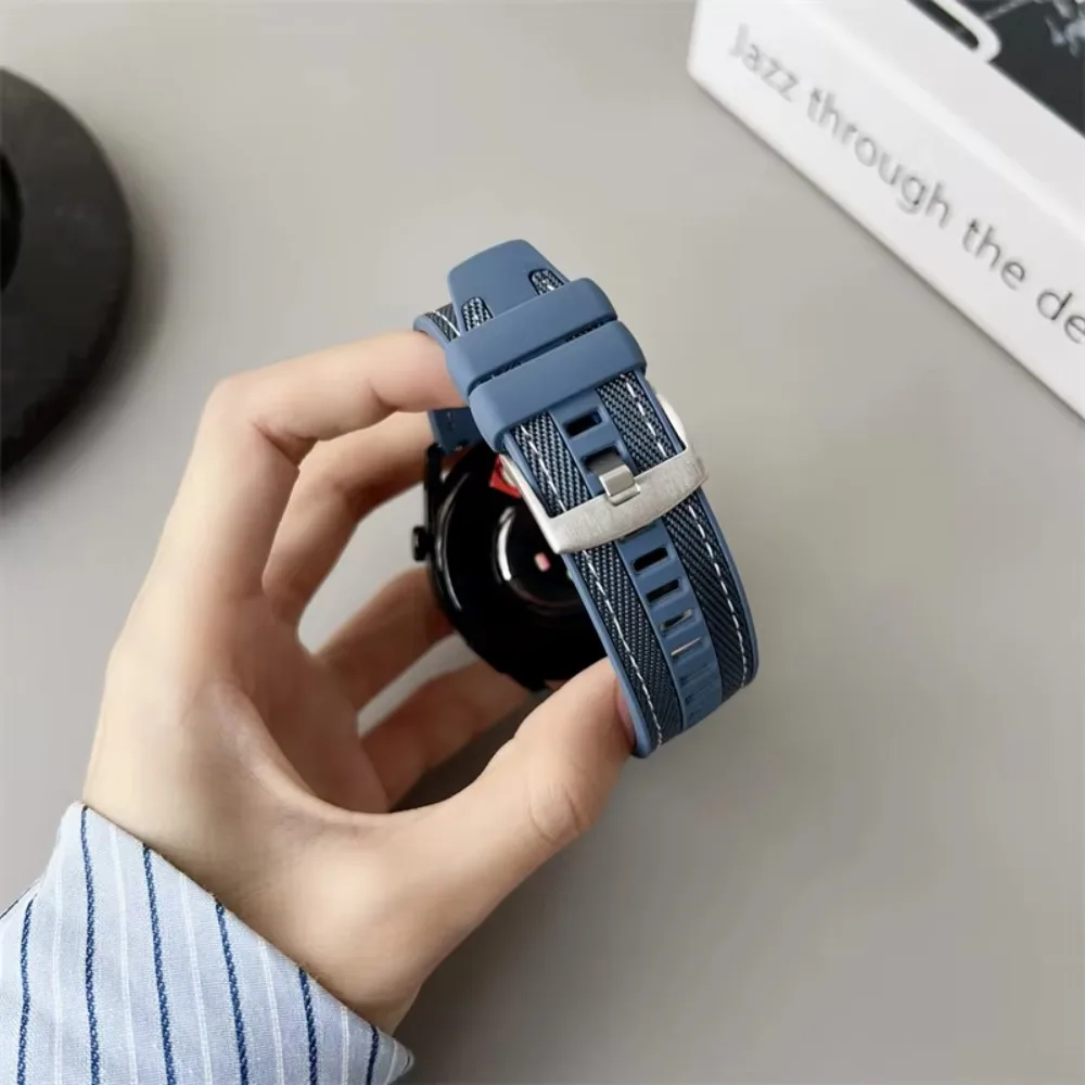 Nylon Silicone Sport Band Fabric Texture Double Row Stitch 20mm 22mm for Samsung Galaxy Watch Replacement Strap Breathable Soft