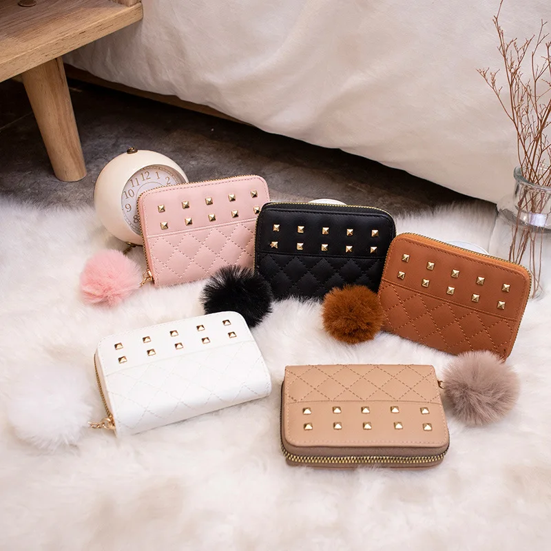 Summer Rivet Coin Purse Women's Mini Wallet PU Leather Trend Short Small Zipper Wallet Student Simple Fashion Wallet