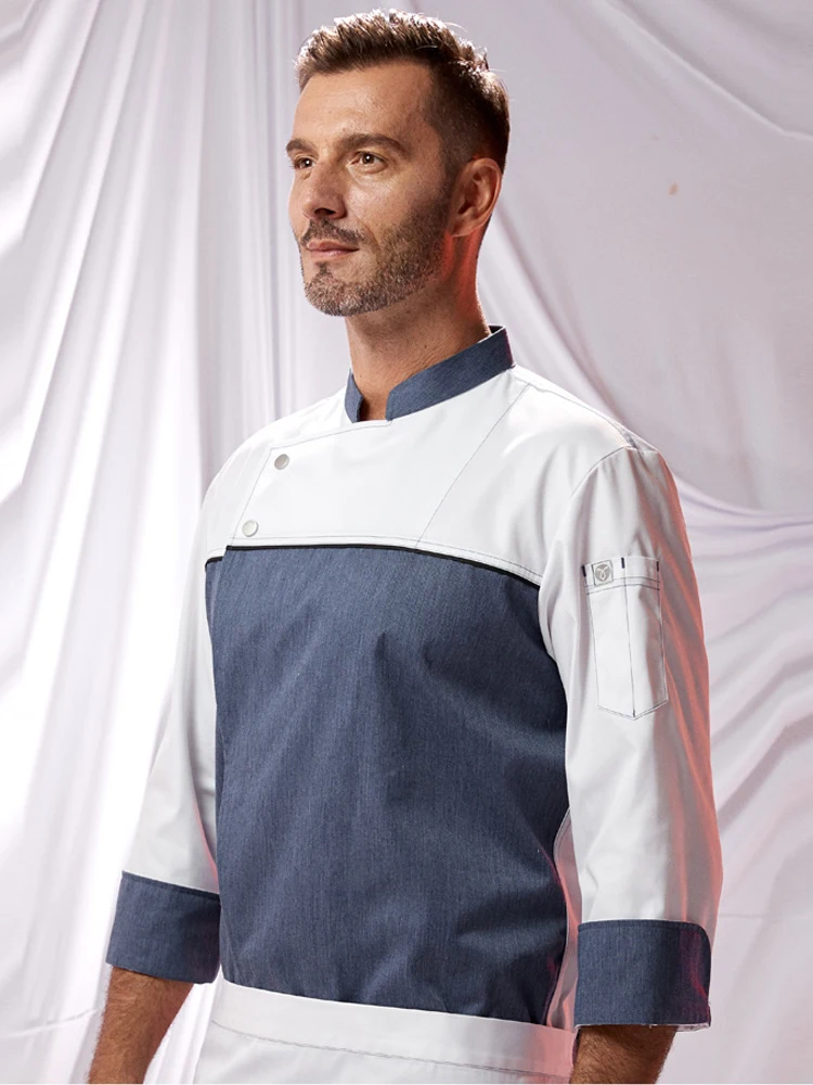 Veste de cuisine à manches longues pour hommes et femmes, vêtements de chef de restaurant, uniforme de travail de Chamonix, manteau de travail de serveuse, hôtel, 73