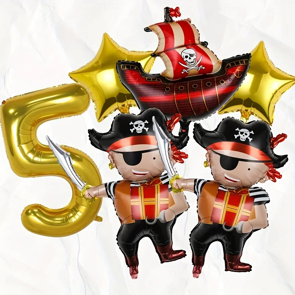 6 Stück Piraten-Themen-Ballons 40 Zoll Goldene Zahlen 1-9 Geburtstagsballon-Set Partydekoration Geburtstagsüberraschungsgeschenk
