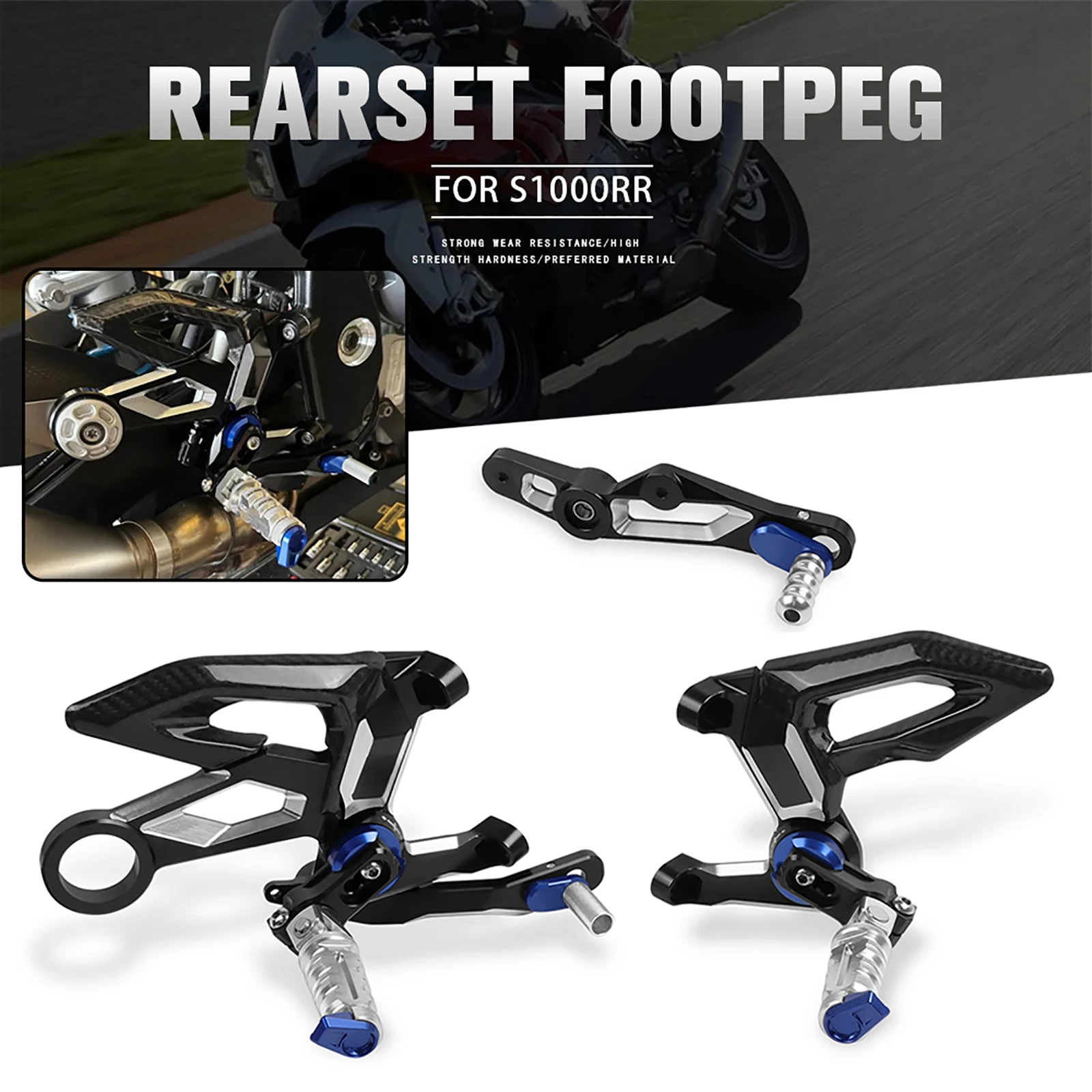 For BMW S1000RR S1000 RR S 1000 RR 2019-2023 2024 Motorcycle Carbon Fiber Footpeg Adjustable Footrest Foot Pegs Pedals Rear Sets