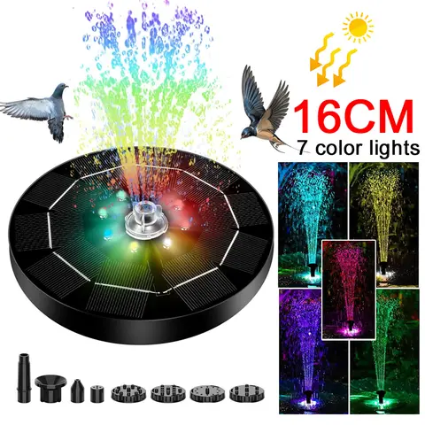 색상 7 LED 빛 태양 분수 태양 회전 분수 3W 6 노즐 워터 펌프 야외 조류 목욕 정원 부동 DIY Cistern