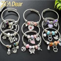 ZEADear Jewelry Silver Color Stainless Steel Cable Wire Bangle Pandora Bracelet With Bear Butterfly Charm For Girls 2023 New