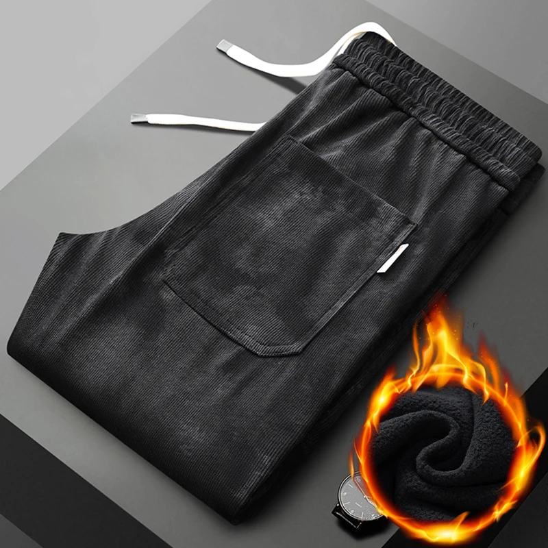 

2024 мужские зимние брюки, теплые флисовые брюки с кисточками, вельветовые винтажные однотонные брюки, зимние мужские брюки с флисовой подкладкой, свободные спортивные повседневные