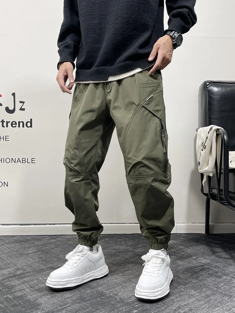 

Men's Casual Workwear Pants Autumn Winter American Retro Outdoor Multi-ket Loose Fit Sports Nine-Piece Pure Color Cuffed