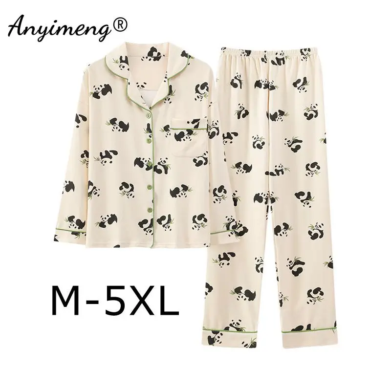 M-5XL Autumn Winter Lady Home Clothes Soft Faux Cotton Nightwear Lapel Pjs  Woman Pajamas Set Fashion Turn-down Collar Sleepwear