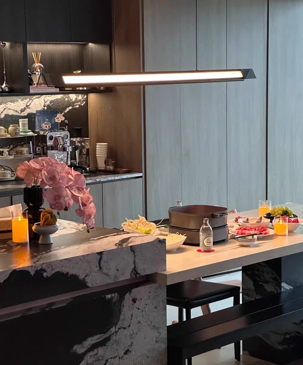

2025 new minimalist restaurant pendant light, modern minimalist glass long dining table, bar counter straight light fixture