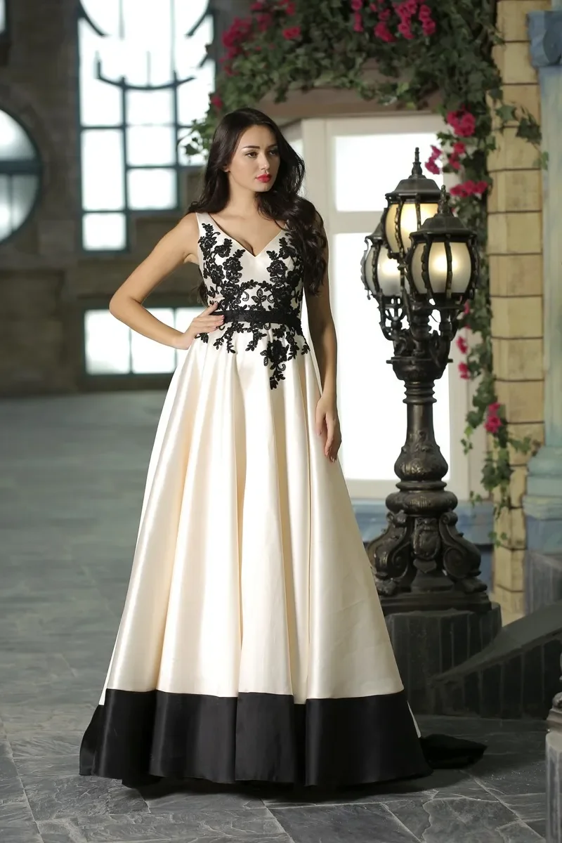 Sederhana elegan Satin bunga Applique gaun Formal Vintage V-neck lengan topi A-line Backless gaun Prom gaun malam